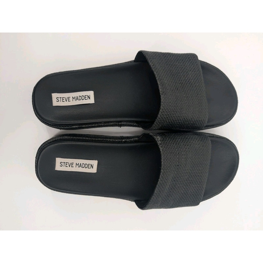 Steve Madden Kasper Slide Black Woven Platform Slip Ons Size 10 - Picture 4 of 9